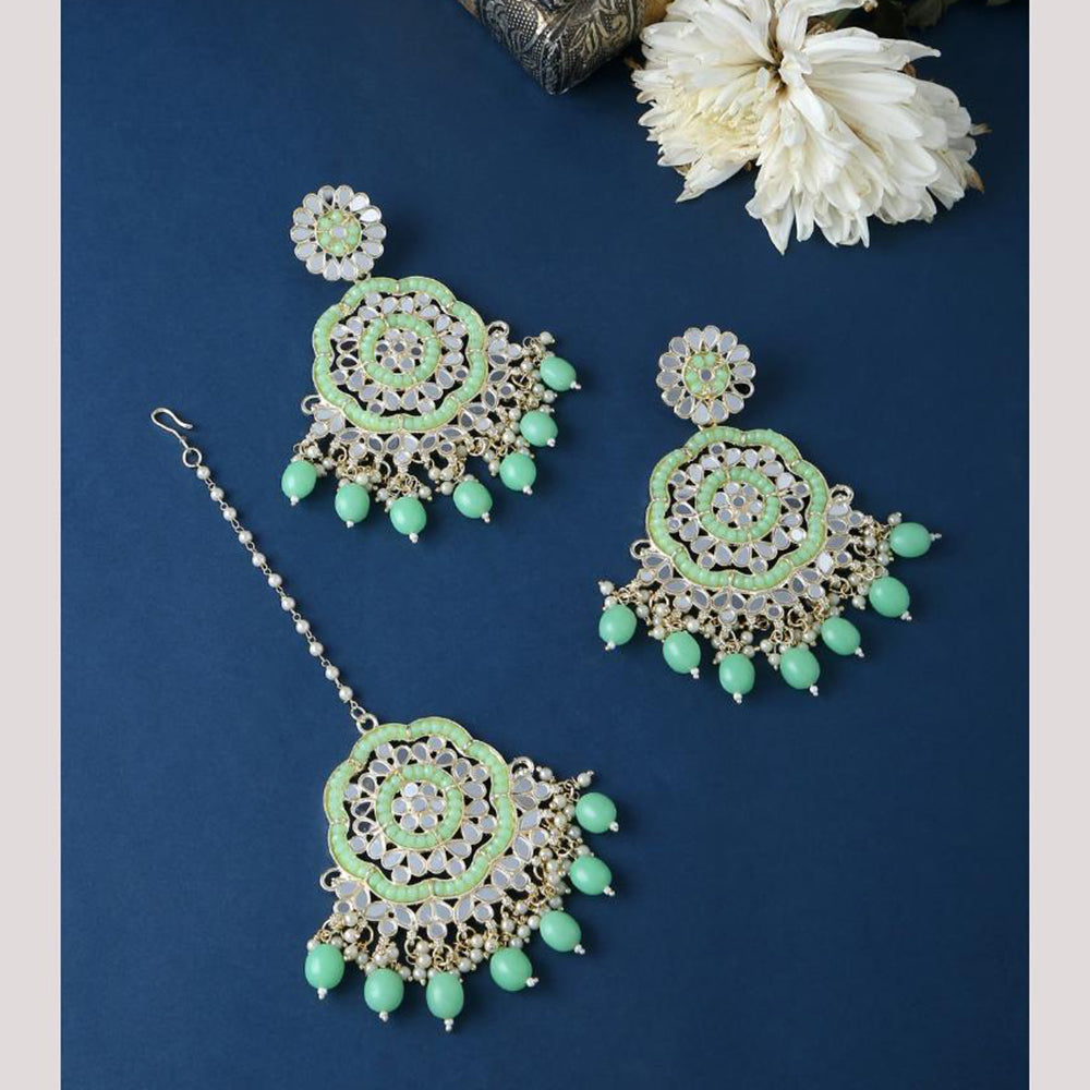 Viraasi Traditional Mirror And Beads Dangler Earrings With Maangtikka