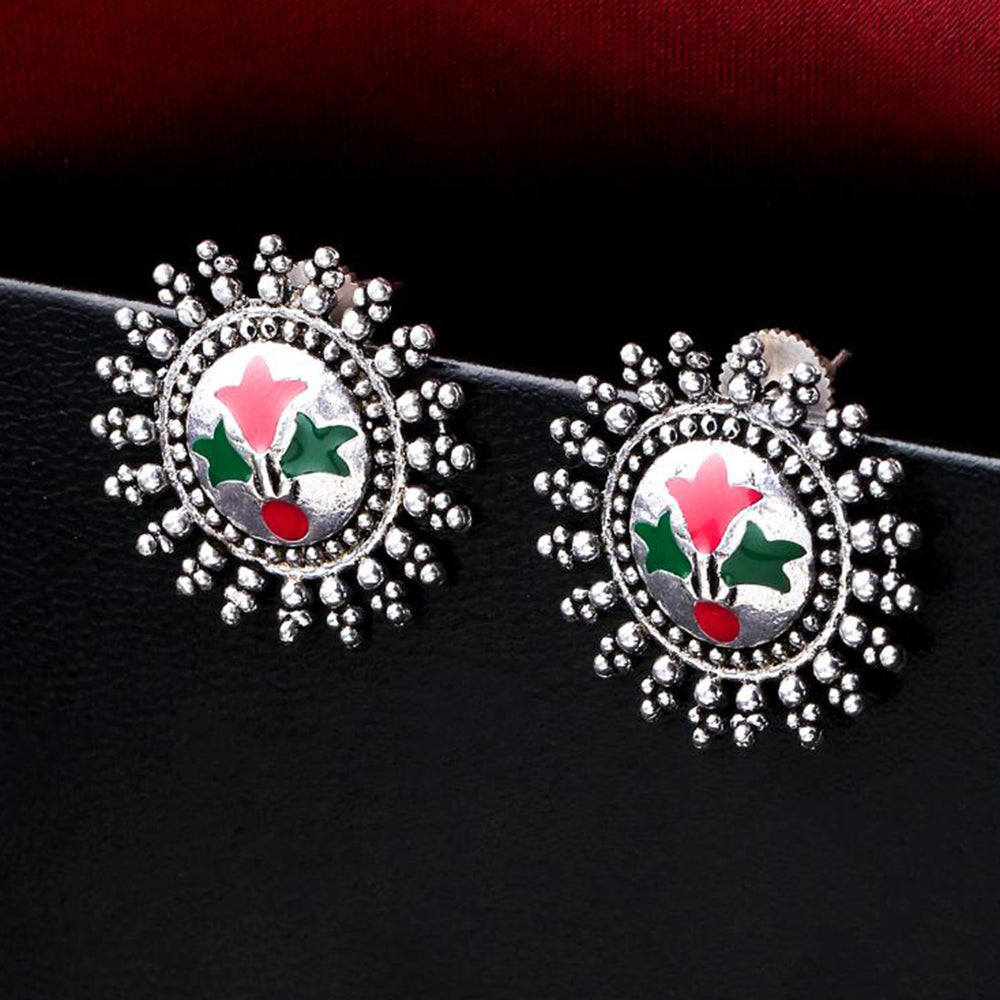 Viraasi Ethnic Oxidised Plated Meenakari Studs Earrings