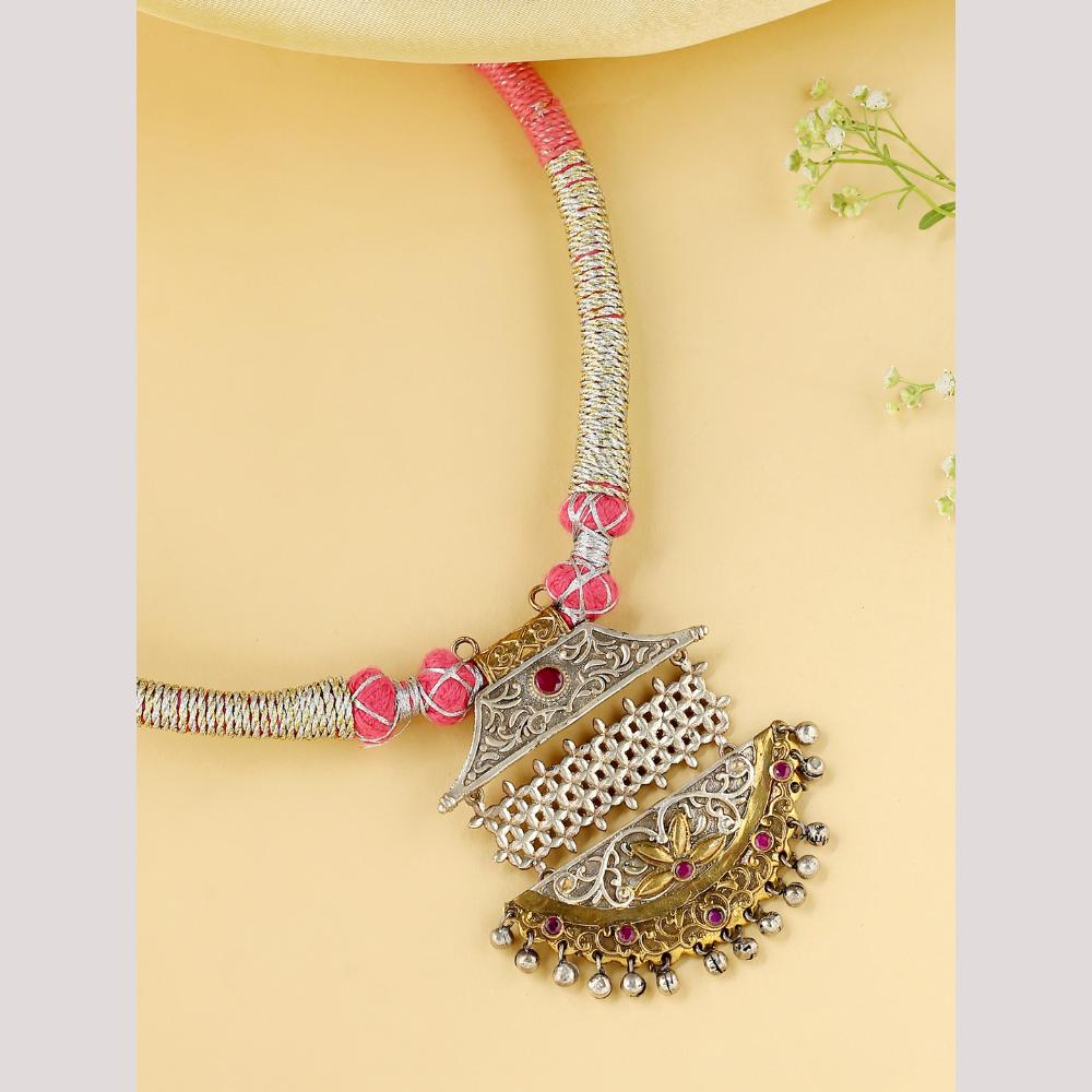 Viraasi Party Wear 2 Tone Plated Pota Stone And Pearl Necklace