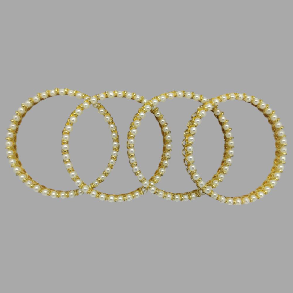 Amity Arts Gold Plated Kundan Stone And Pearls Bangle (4 Piece)
