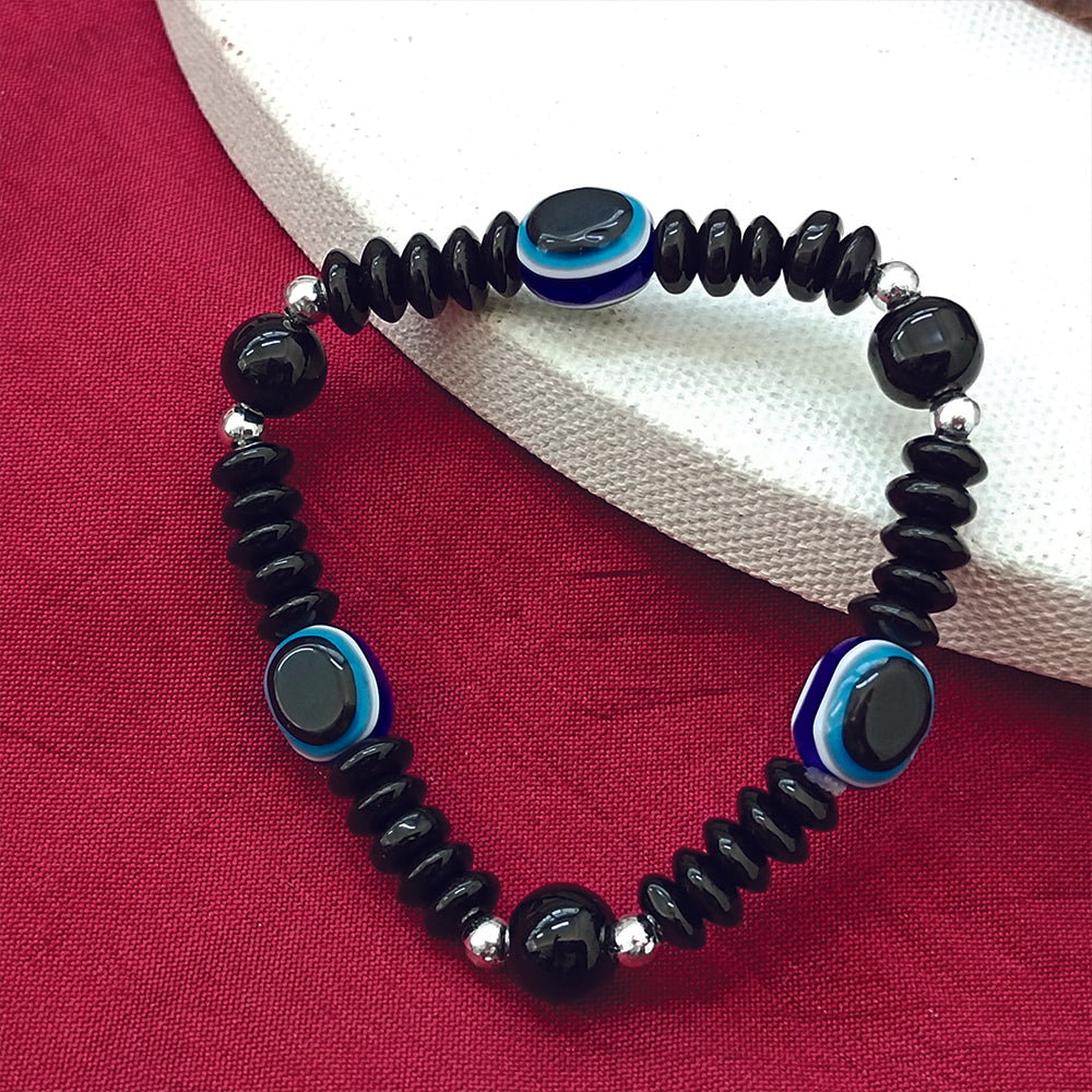 Urthn Black Glass Evil Eye Beads Bracelet (Pack Of 6)