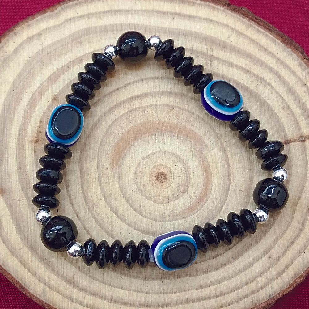 Urthn Black Glass Evil Eye Beads Bracelet (Pack Of 6)