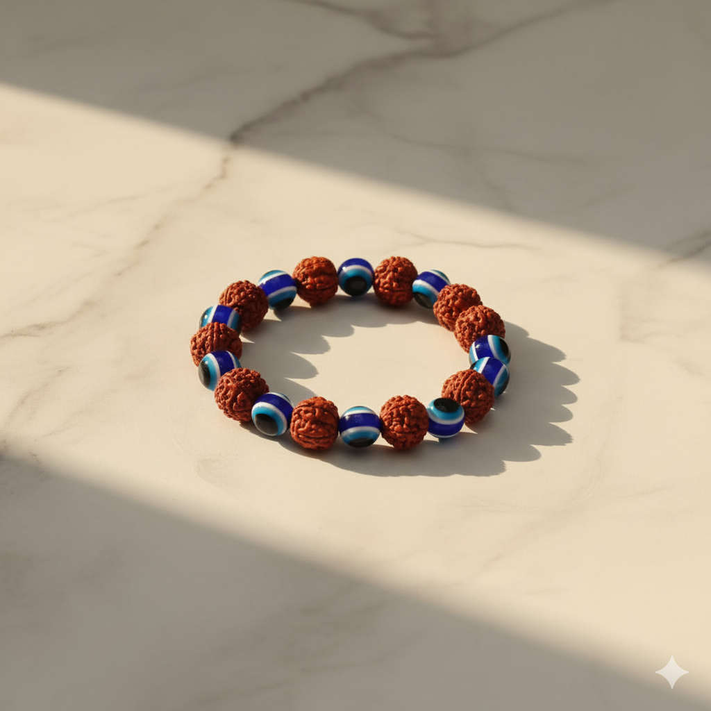 Urthn Evil Eye And Rudraksha Stretchable Bracelet (Pack Of 6)