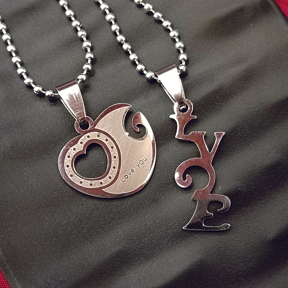 Urthn Heart Shape " Love YOU" Couple Chain Pendant- 1404883 (Pack Of 6)