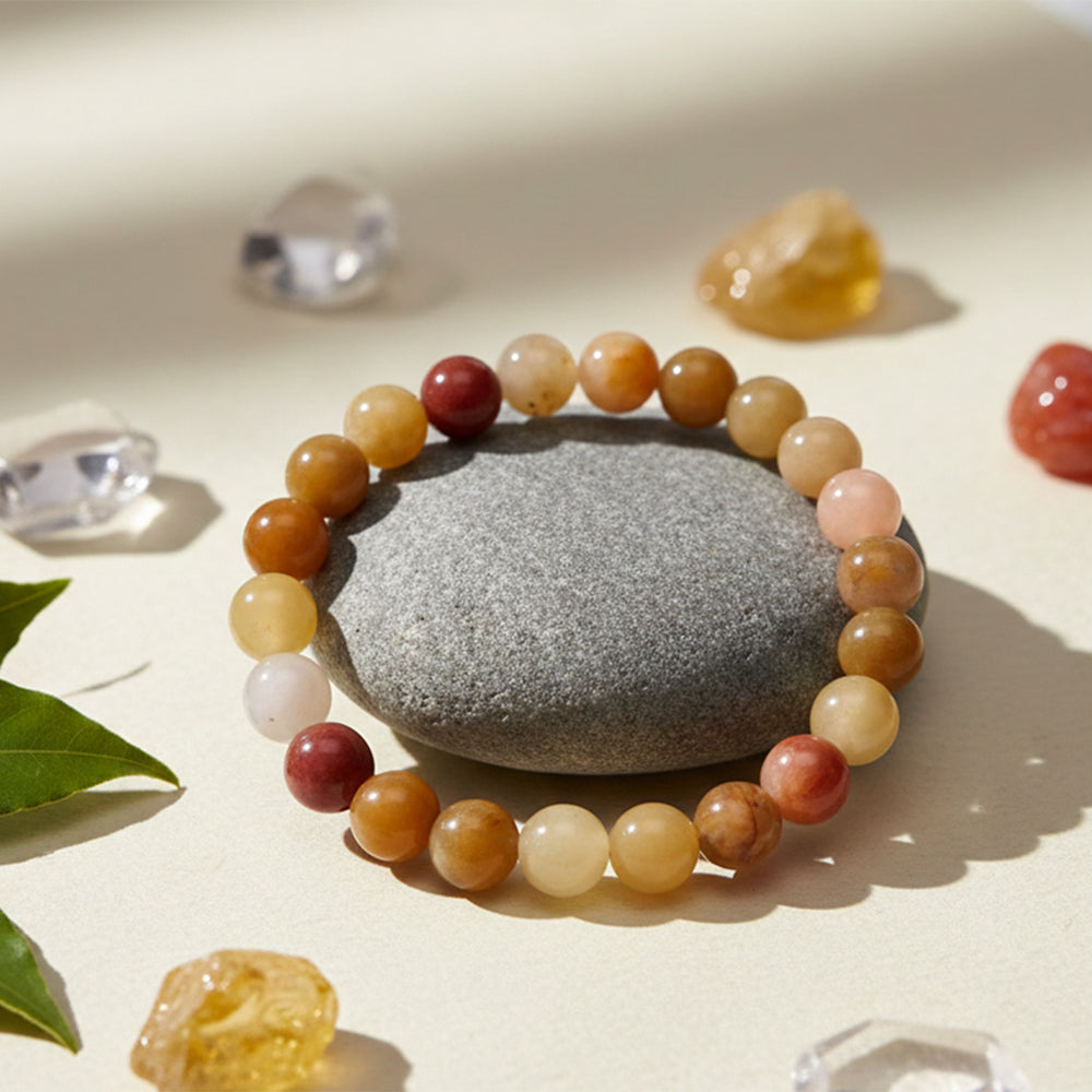 Urthn Golden Silk Jade Natural Stone Bracelet(Pack of 3)
