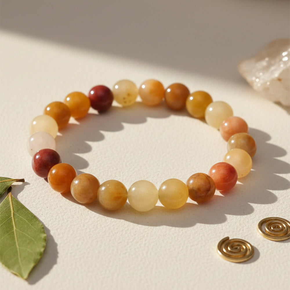 Urthn Golden Silk Jade Natural Stone Bracelet(Pack of 3)
