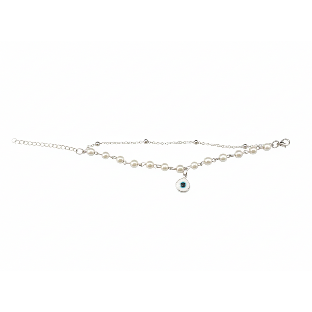 Urthn Silver Plated Evil Eye & Pearl Multi Layer Bracelet(Pack of 6)