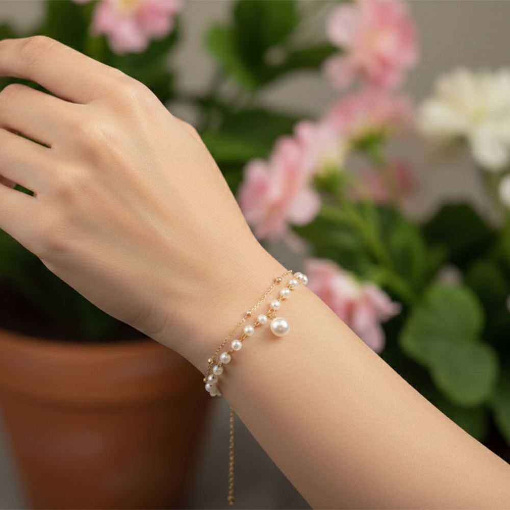 Urthn Gold Plated Pearl Multi Layer Bracelet(Pack of 6)