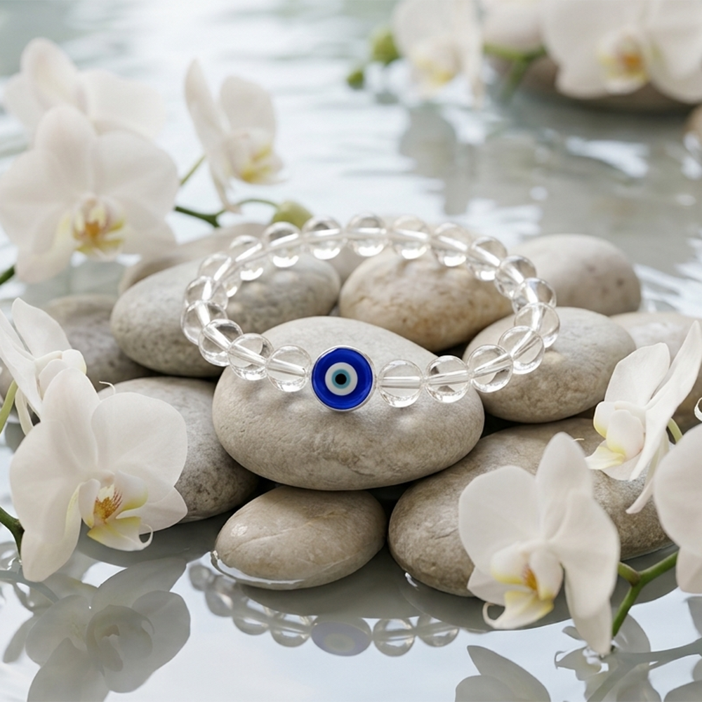 Urthn Evil Eye with Crystal Stone stretchable Bracelet(Pack of 6)