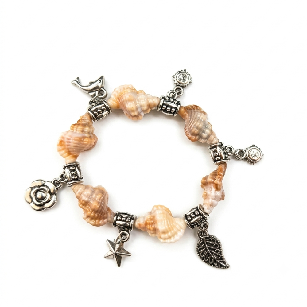 Urthn Minimalist Shell and Charms Stretch Bracelet for Women(Pack of 6)