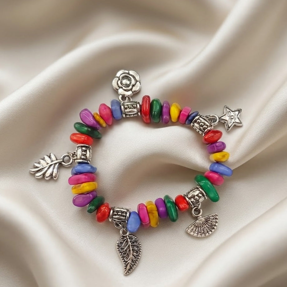 Urthn Artistic Rainbow Beads Statement Bracelet(Pack of 6)