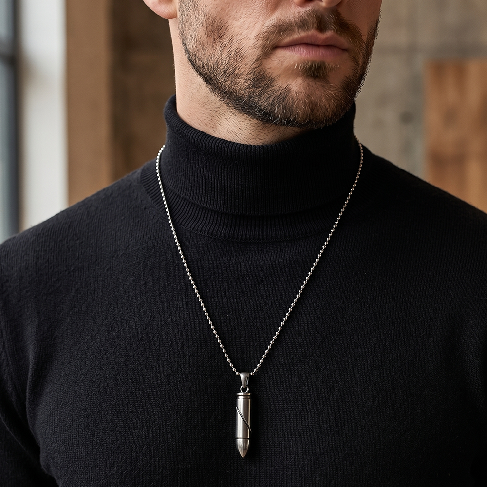 Urthn Bullet Steel Chain Pendant For Men