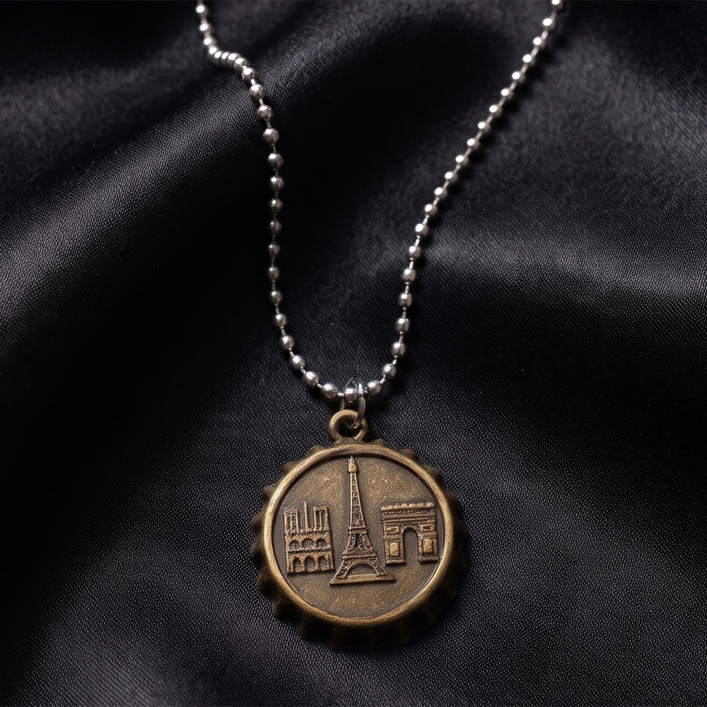 Urthn Vintage Coin Style Eiffel Tower Chain Pendant