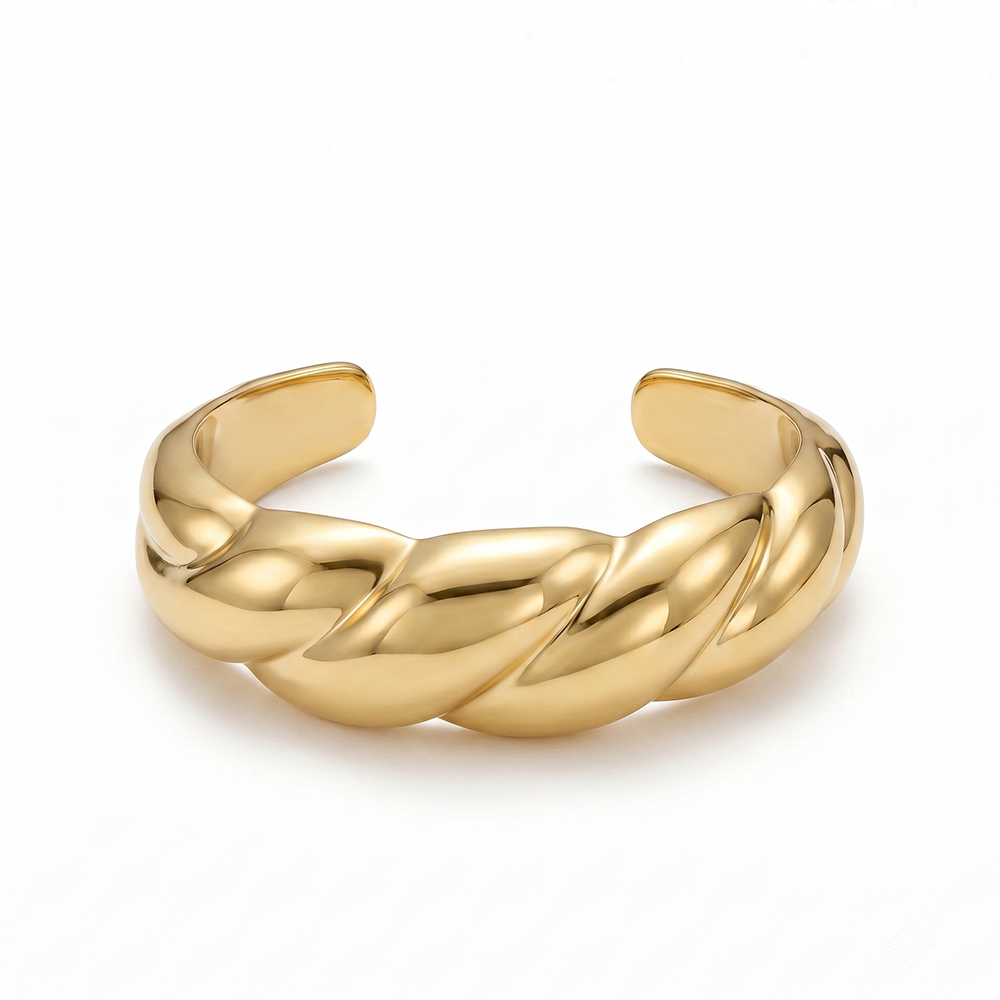 Urthn Gold-Plated Twisted Design Open Cuff Kada Bracelet for Women(Pack of 6)