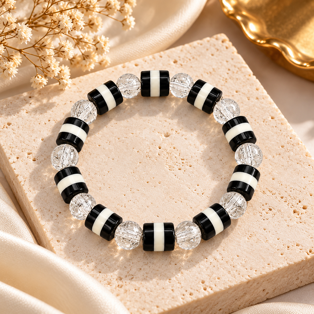 Urthn Trendy Black And White Beads Bracelet for Women & Men's(Pack Of 3 )