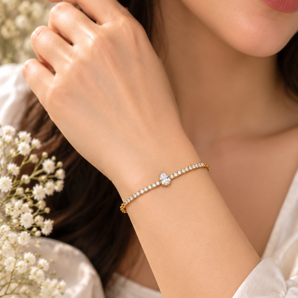 Urthn Everglow Rose Gold Plated Round Shape American Diamond Bracelet for Women(Pack Of 6)