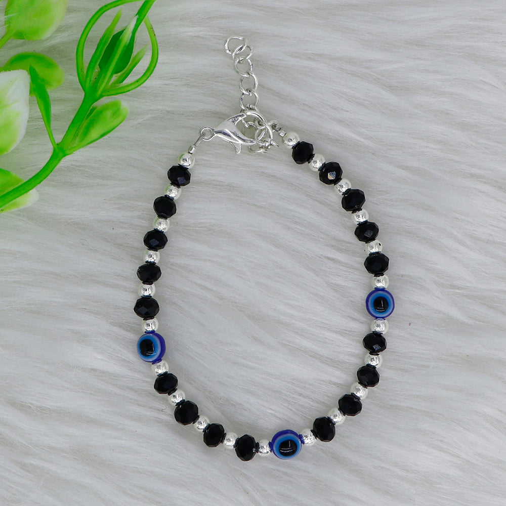 Mahavir Silver Plated  Evil Eye Adjustable Bracelet