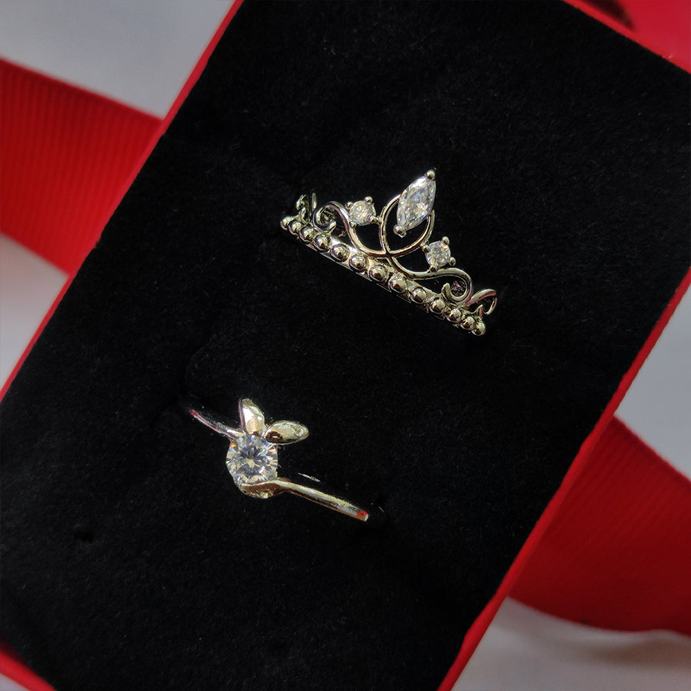 Urthn Rhodium Plated Solitaire Couple Ring Set ( Assorted ) - 1506919 (Pack Of 6)