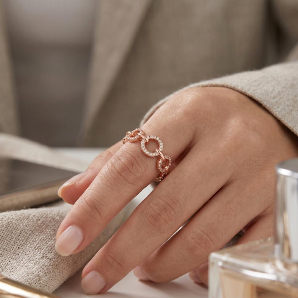 Urthn Rose Gold Plated American Diamond and Brass Adjustable Ring(Pack of 6)