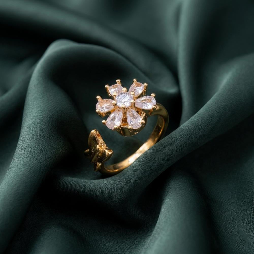 Urthn Gold Plated American Diamond and Brass Adjustable Ring