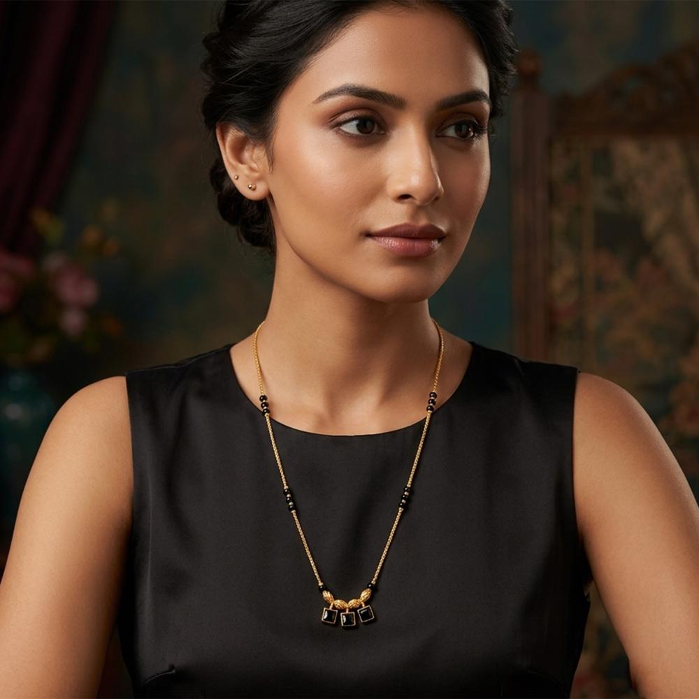 Urthn Classic Gold-Plated Mangalsutra with Sparkling Crystal Charms (Set of 3)