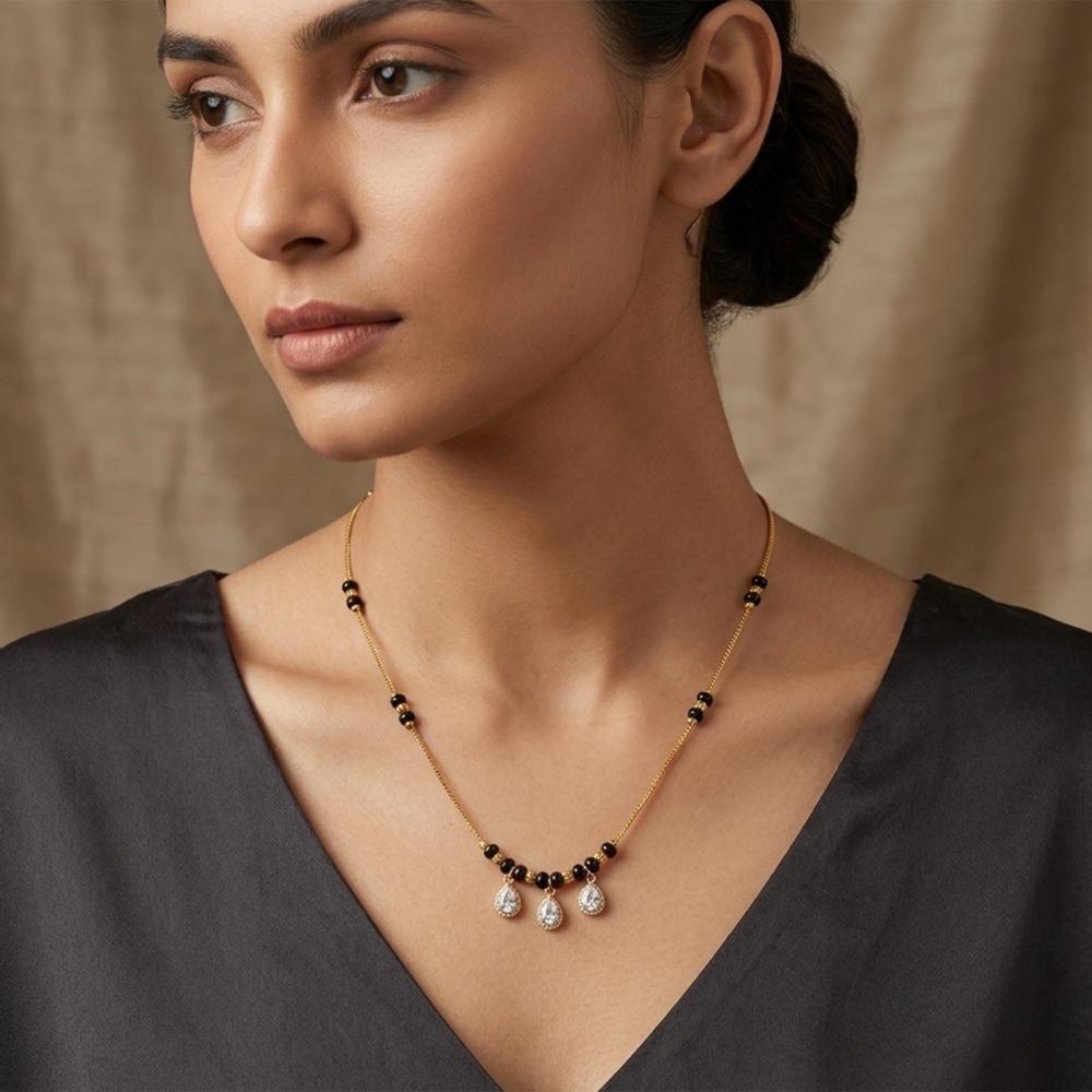 Urthn Classic Gold-Plated Mangalsutra with Sparkling Crystal Charms (Set of 3)