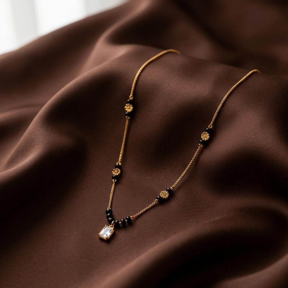 Urthn Classic Gold-Plated Mangalsutra with Sparkling Crystal Charms (Set of 3)