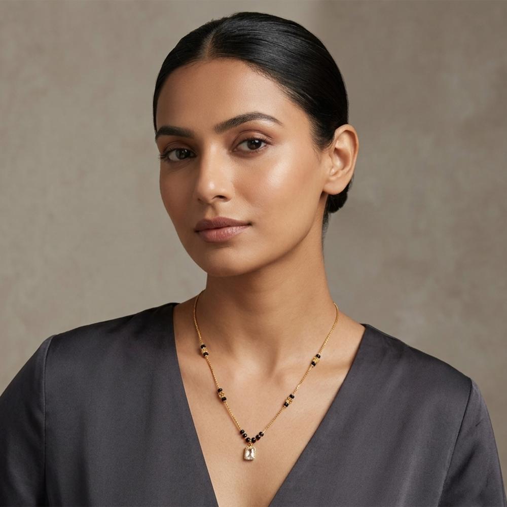 Urthn Classic Gold-Plated Mangalsutra with Sparkling Crystal Charms (Set of 3)