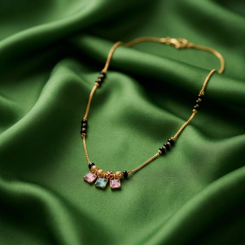 Urthn Classic Gold-Plated Mangalsutra with Sparkling Crystal Charms (Set of 3)
