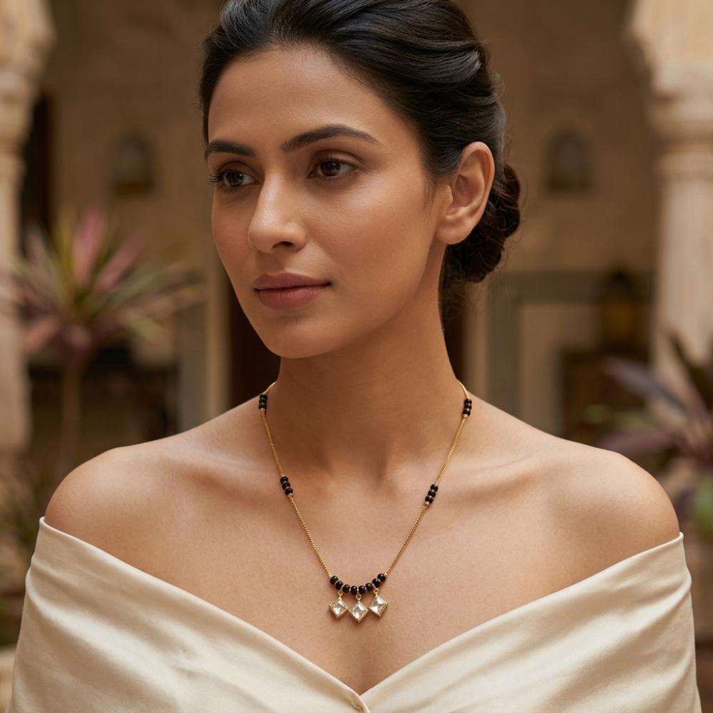 Urthn Classic Gold-Plated Mangalsutra with Sparkling Crystal Charms (Set of 3)