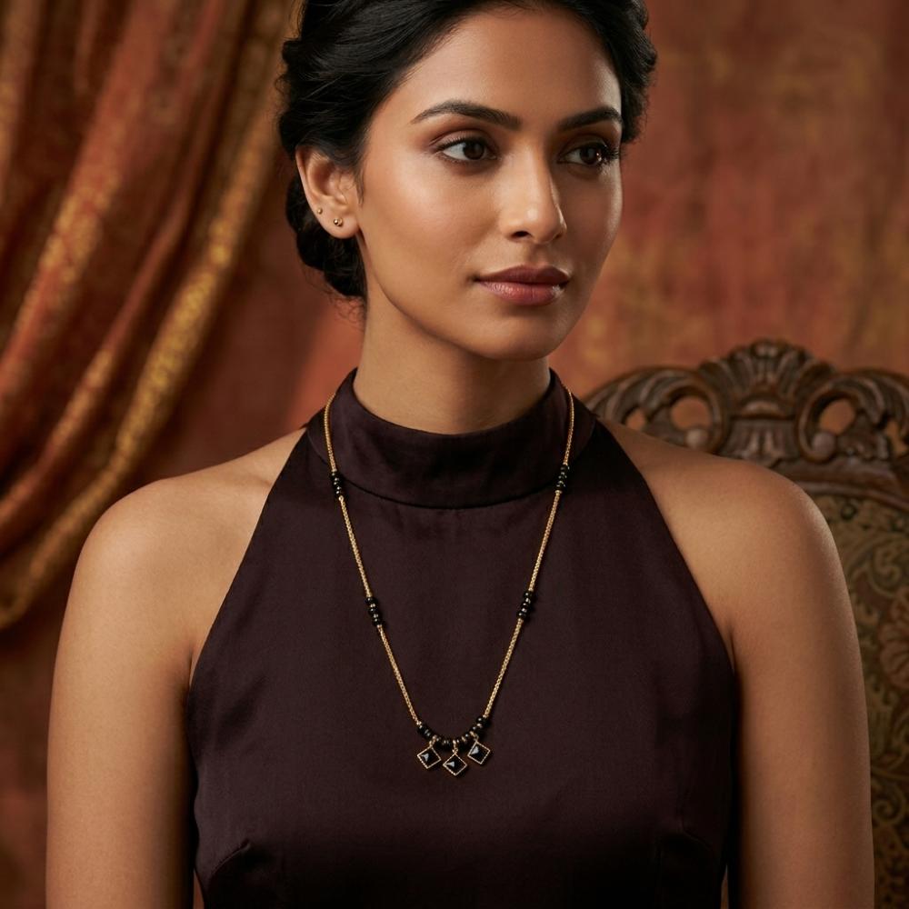 Urthn Classic Gold-Plated Mangalsutra with Sparkling Crystal Charms (Set of 3)