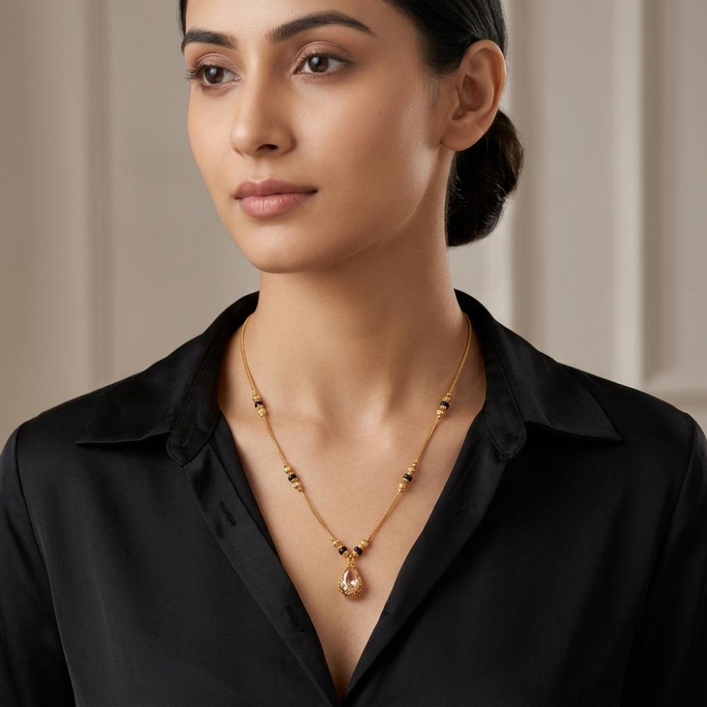 Urthn Classic Gold-Plated Mangalsutra with Sparkling Crystal Charms (Set of 3)