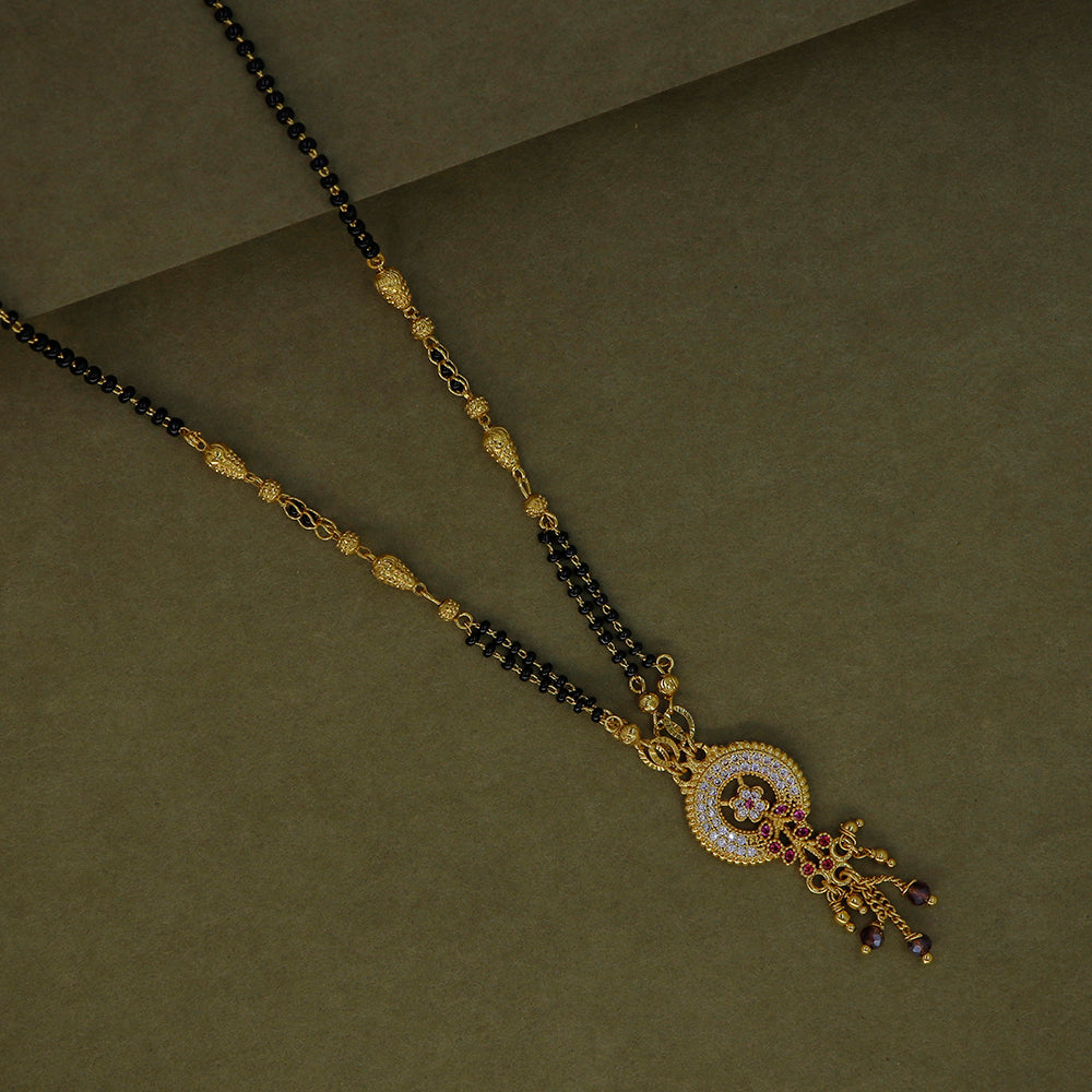 Mahavir Stylish Austrian Stone Pearl And Black Beads Mangalsutra