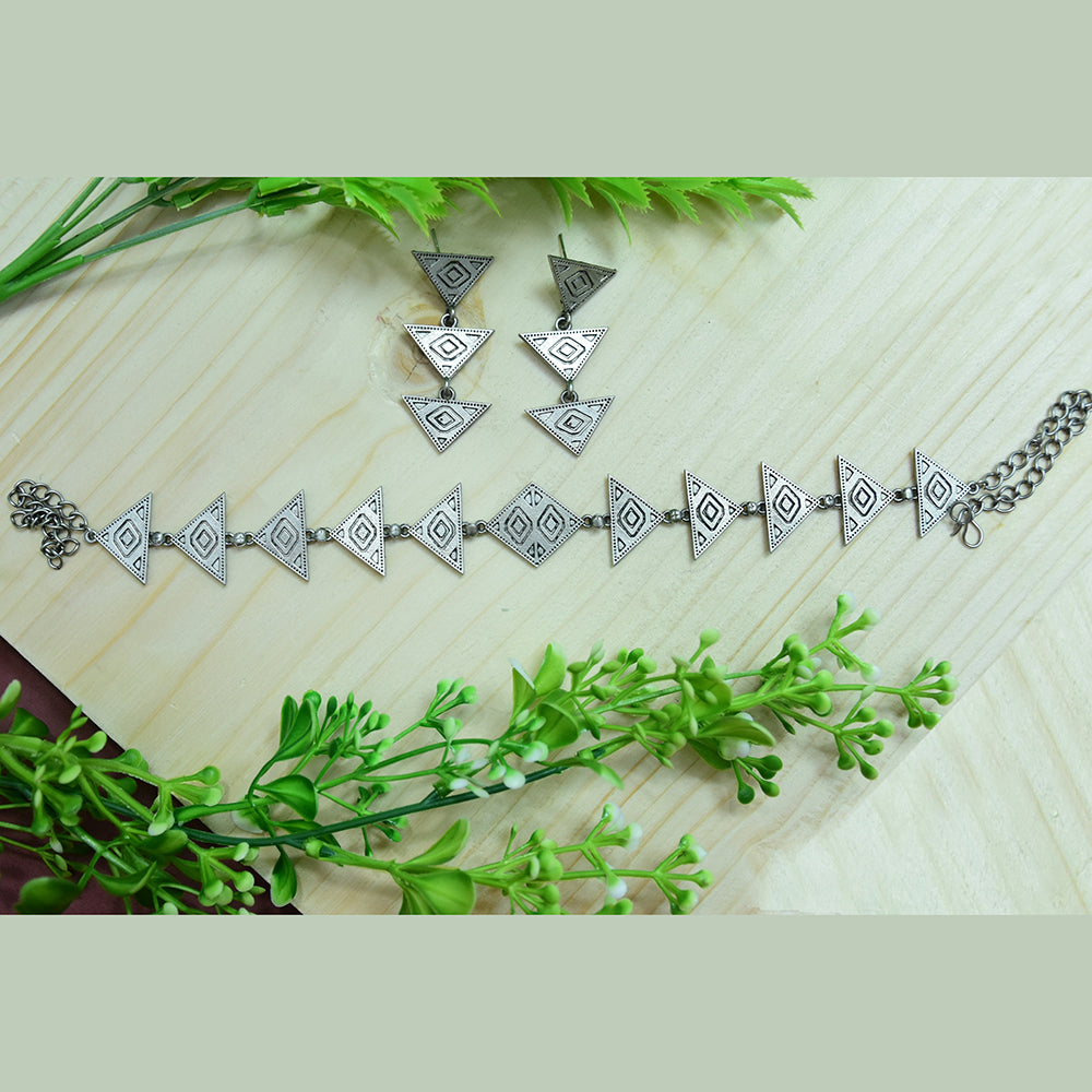 Wearhouse Fashion Oxidised Plated  Necklace Set