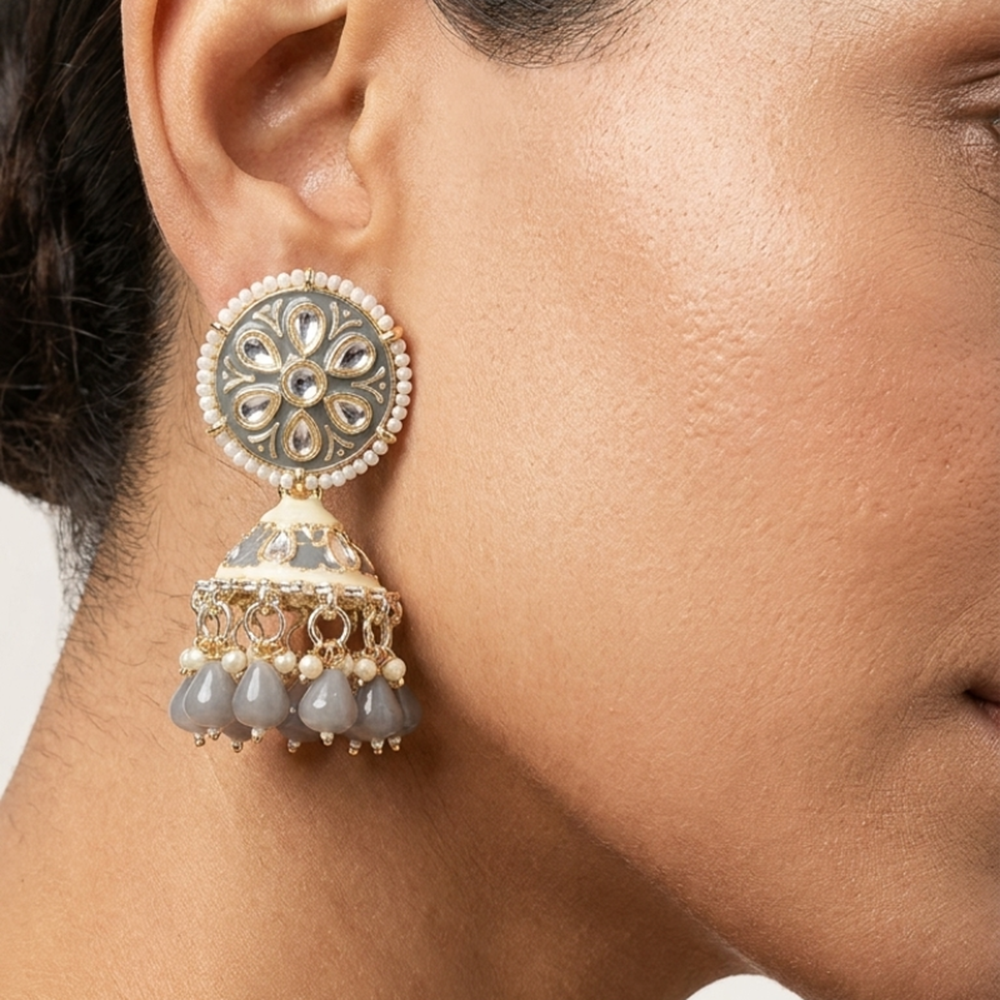 Wearhouse Fashion Classy Pota Stone And Pearl Jhumki Earrings