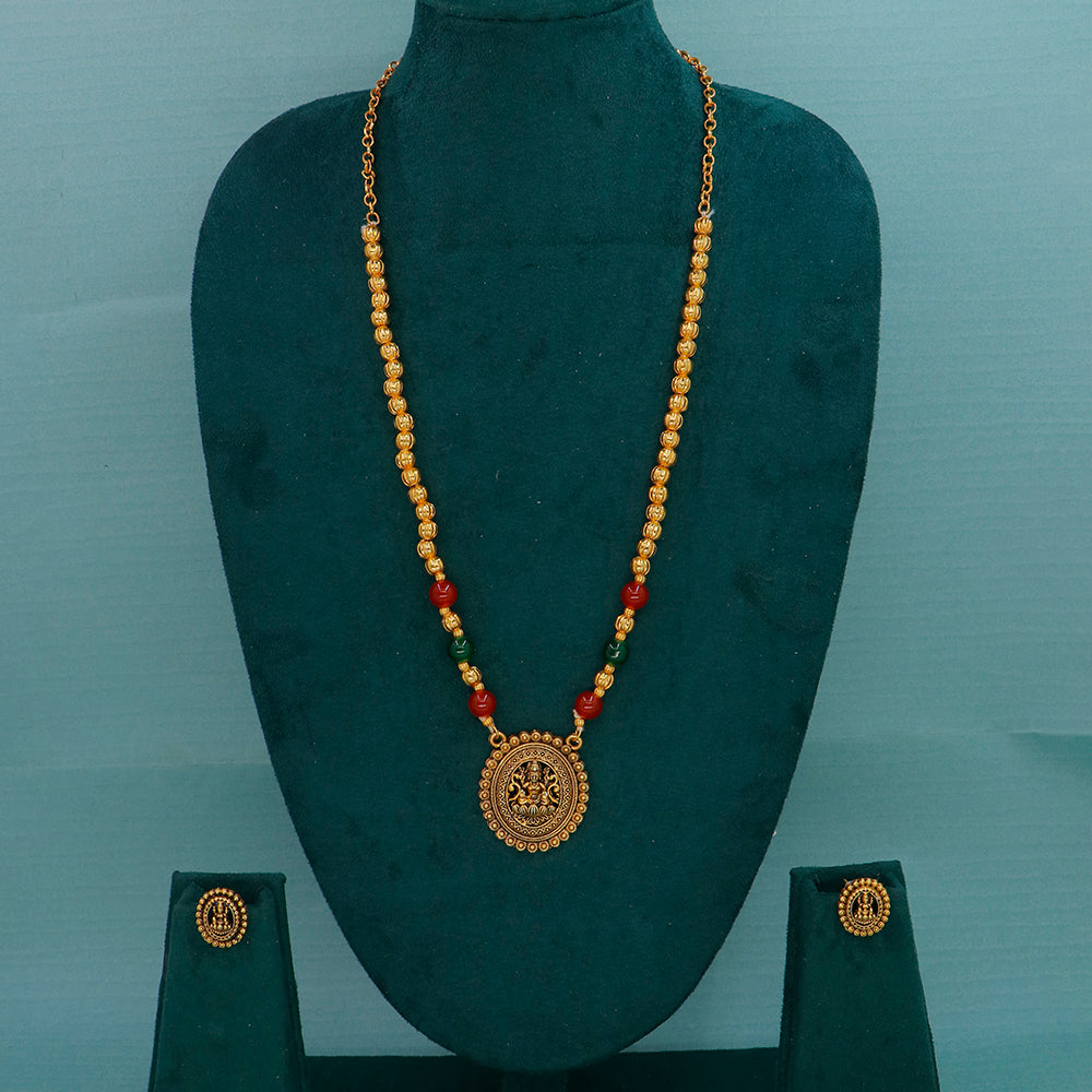 Mahavir Ethnic Temple Motif Pota Stone Long Necklace Set