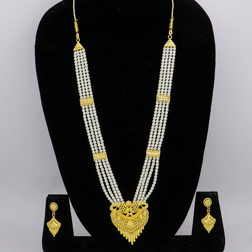 Mahavir Dye Gold Plated Pearl Long Necklace Set