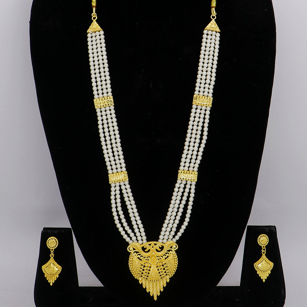 Mahavir Dye Gold Plated Pearl Long Necklace Set