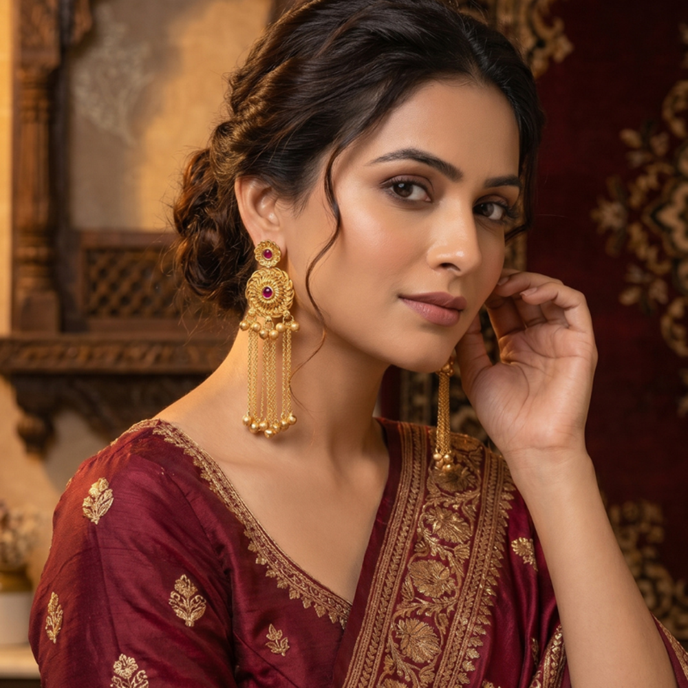 Wearhouse Fashion Elegant Pota Stone And Pearl Kashmiri Dangler Earrings