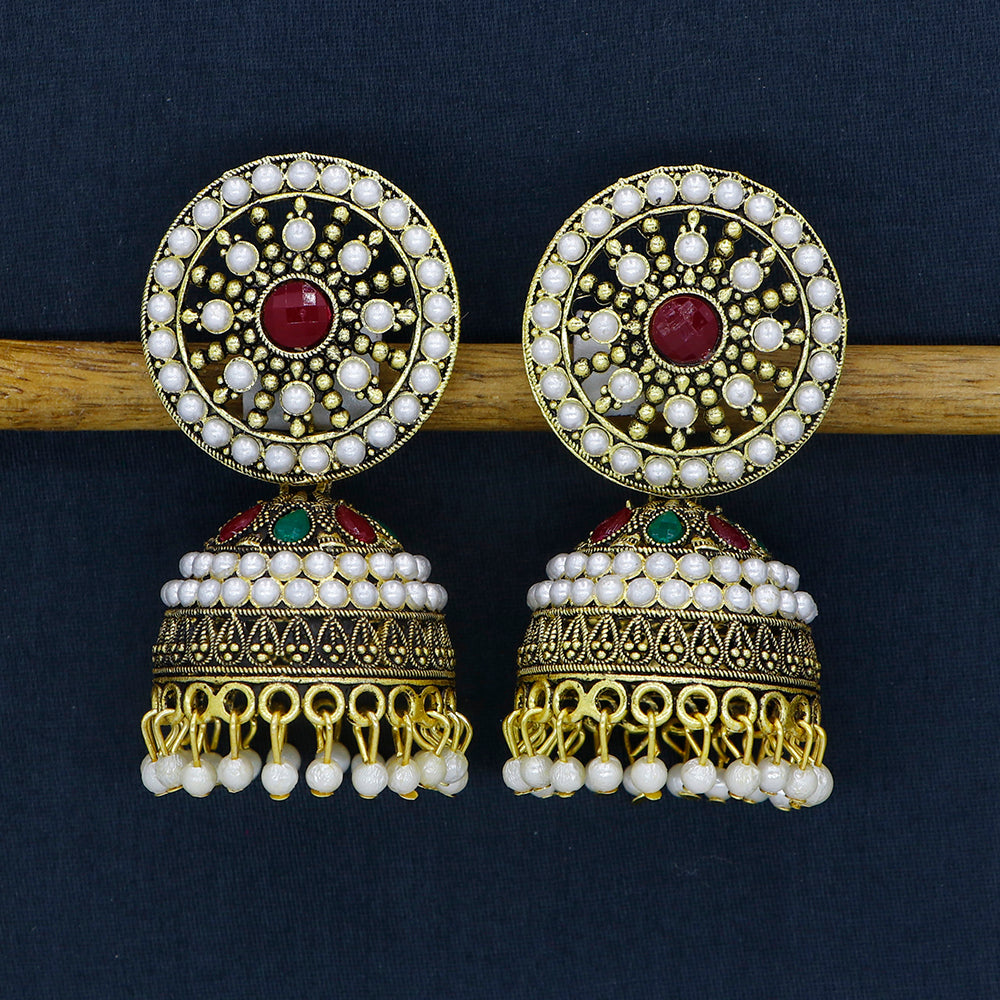 Mahavir  Gold Plated Pota And Pearl Jhumki Earrings