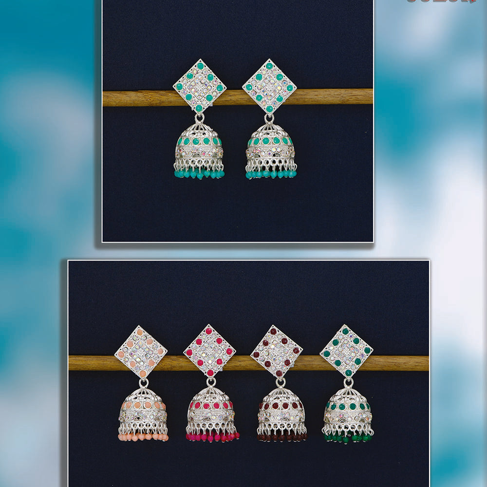 Mahavir Premium Pota Stone And Pearl Jhumki Earrings (Pack of 6)