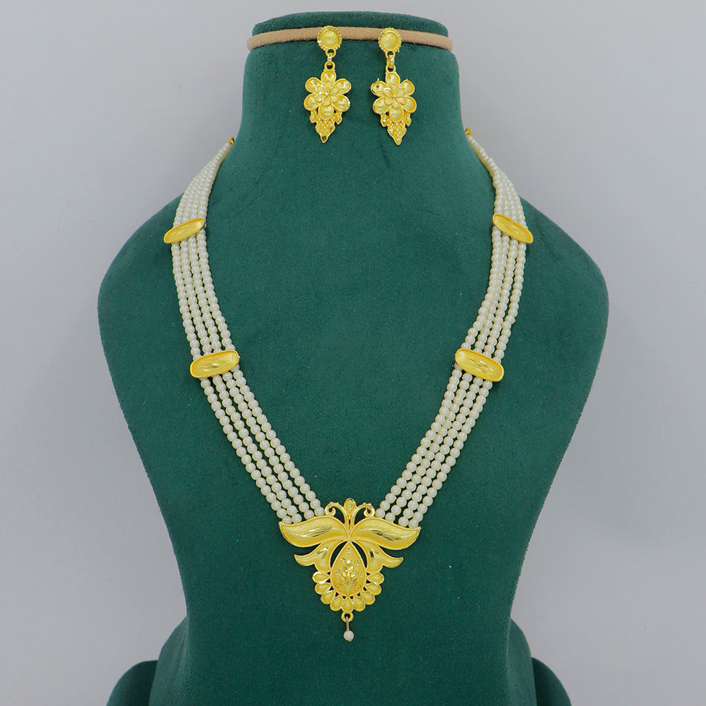 Mahavir Dye Gold  Plated Pearl Necklace Set