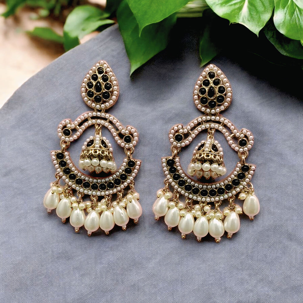 Wearhouse Fashion Gold Plated Crystal Stone And Pearls Dangler Earrings