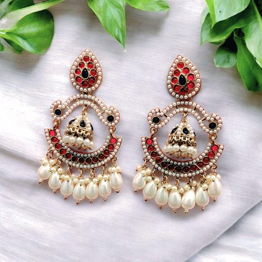 Wearhouse Fashion Gold Plated Crystal Stone And Pearls Dangler Earrings