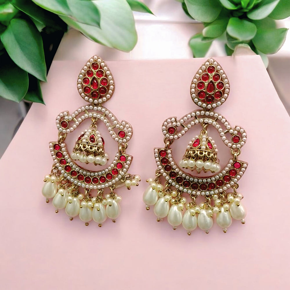 Wearhouse Fashion Gold Plated Crystal Stone And Pearls Dangler Earrings