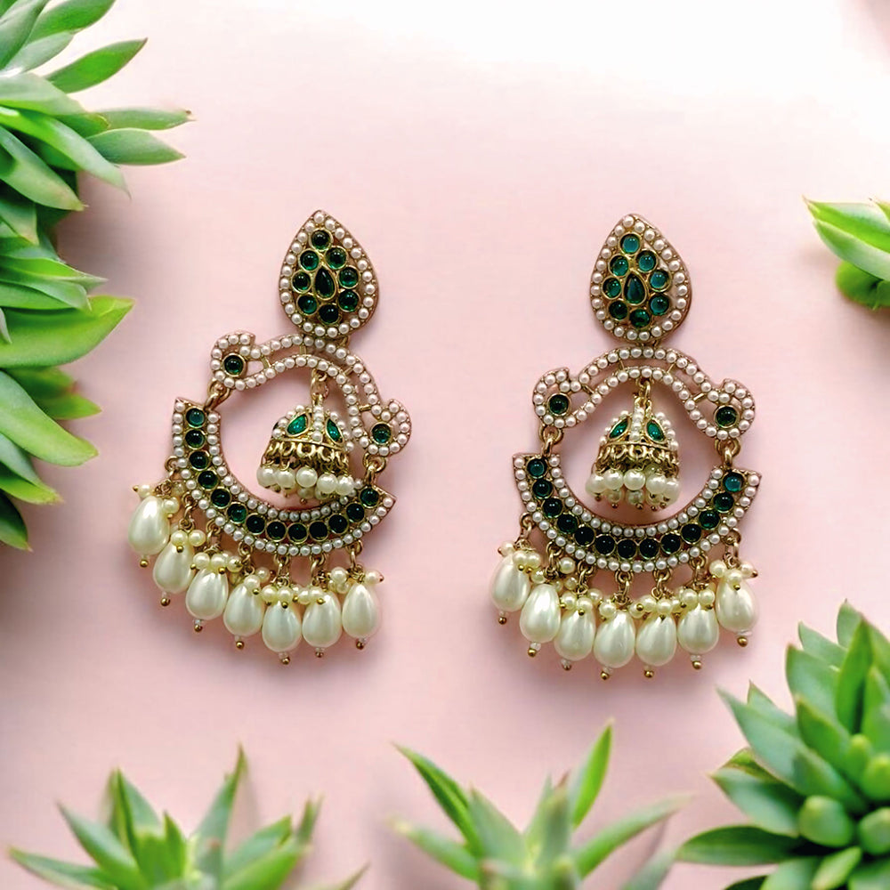 Wearhouse Fashion Gold Plated Crystal Stone And Pearls Dangler Earrings