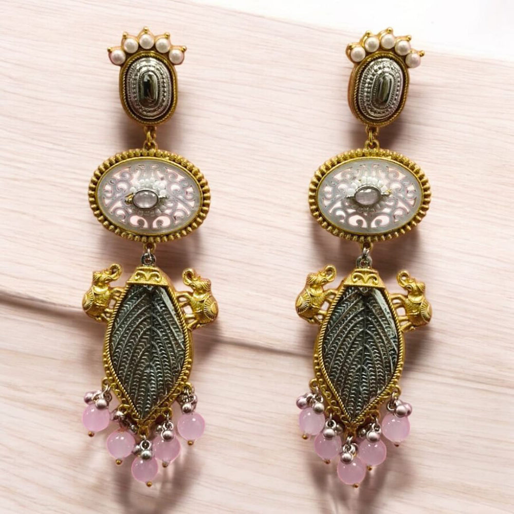 Wearhouse Fashion Gold Plated Crystal Stone And Pearls Dangler Earrings