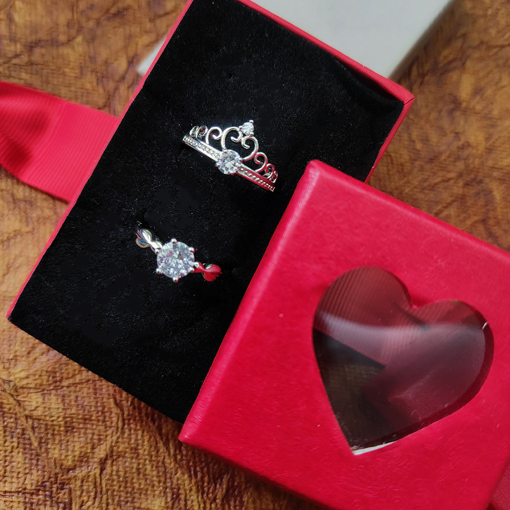 Urthn Rhodium Plated Solitaire Couple Ring Set ( Assorted ) - 1506920 (Pack Of 6)