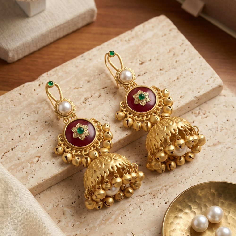 Wearhouse Fashion Classy Pota Stone And Pearl Jhumki Earrings