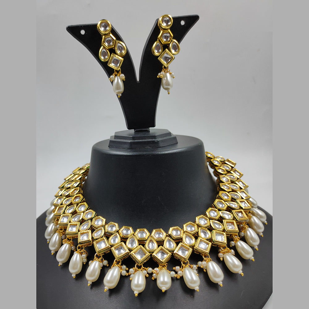 Gehana Mahal Gold Plated Kundan And Beads Necklace Set